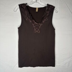 Vintage Banana Republic Brown Lace Trim V-Neck Tank  Sleeveless Camisole Large